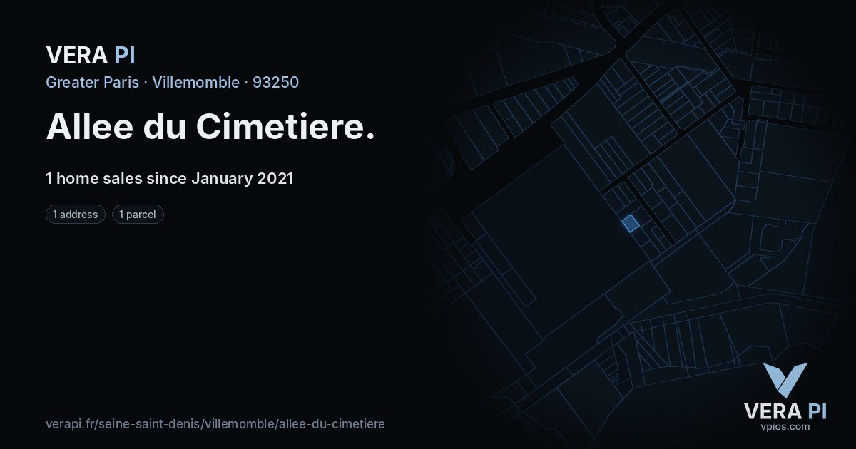 Allee du Cimetiere, Villemomble at night – every parcel coloured by the prices around it, the street's own parcels lit