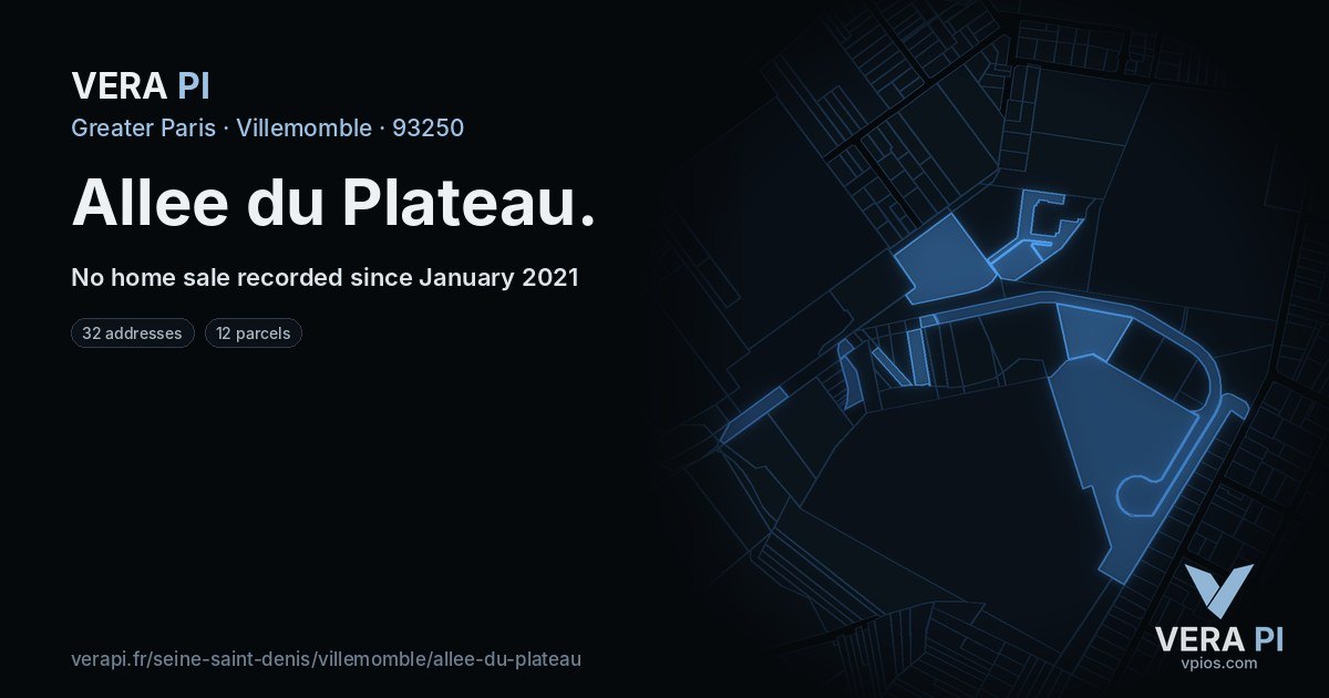 Allee du Plateau, Villemomble at night – every parcel coloured by the prices around it, the street's own parcels lit