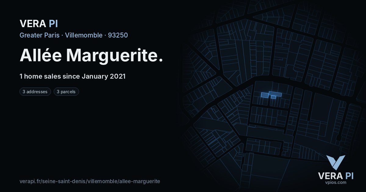 Allée Marguerite, Villemomble at night – every parcel coloured by the prices around it, the street's own parcels lit