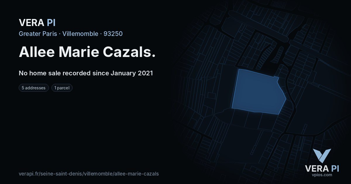 Allee Marie Cazals, Villemomble at night – every parcel coloured by the prices around it, the street's own parcels lit