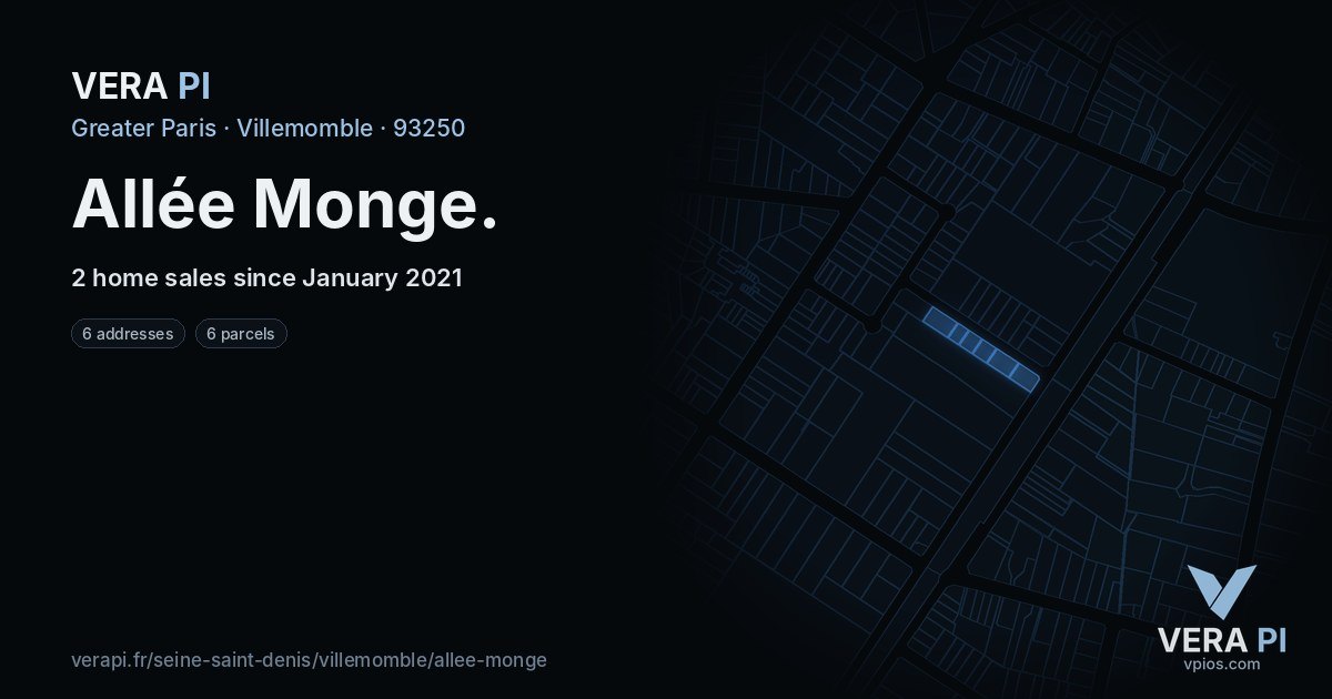 Allée Monge, Villemomble at night – every parcel coloured by the prices around it, the street's own parcels lit