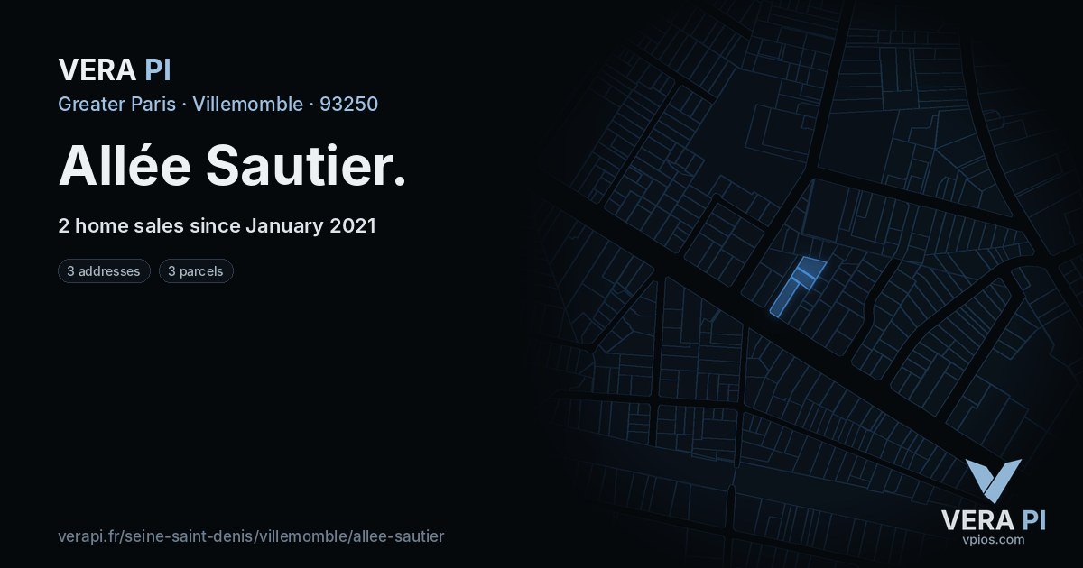 Allée Sautier, Villemomble at night – every parcel coloured by the prices around it, the street's own parcels lit