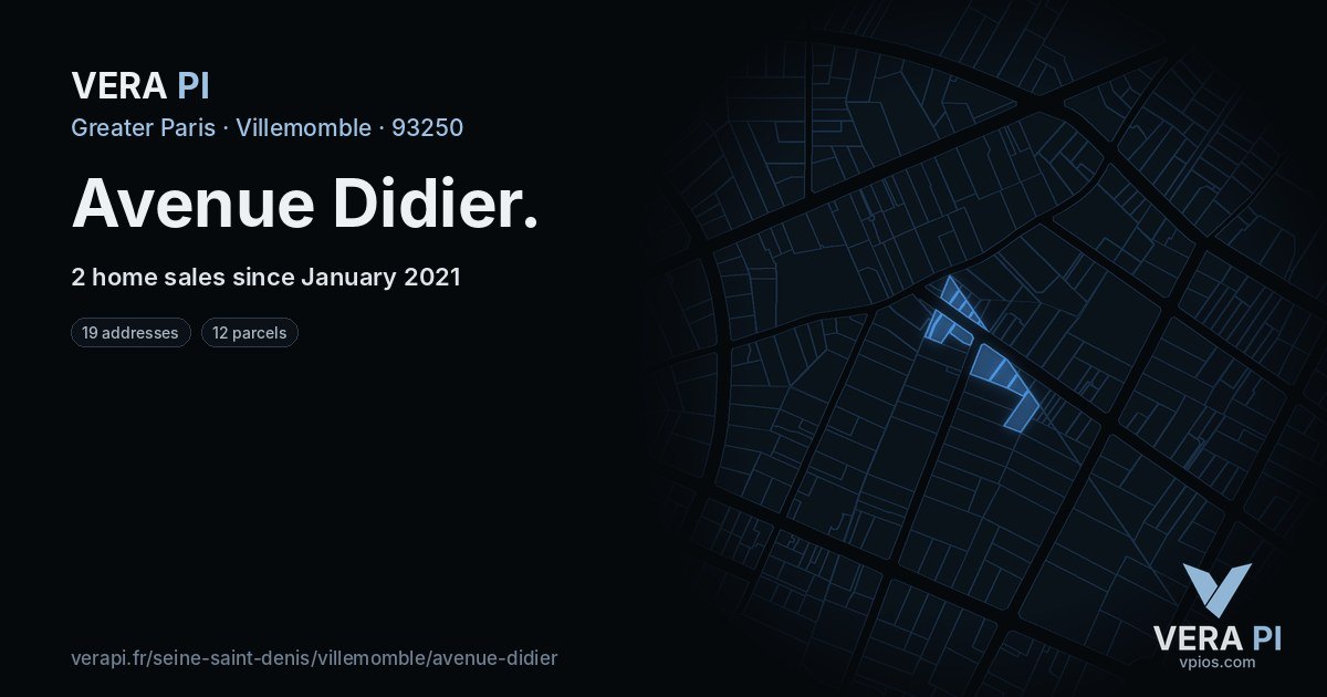 Avenue Didier, Villemomble at night – every parcel coloured by the prices around it, the street's own parcels lit