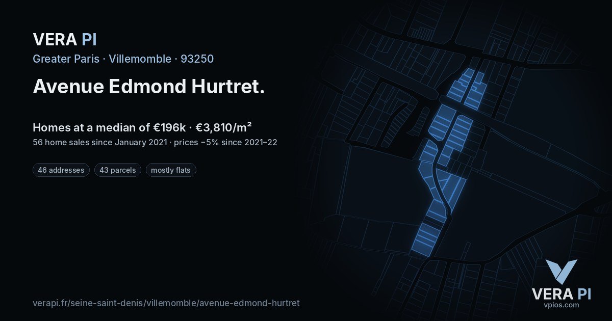 Avenue Edmond Hurtret, Villemomble at night – every parcel coloured by the prices around it, the street's own parcels lit
