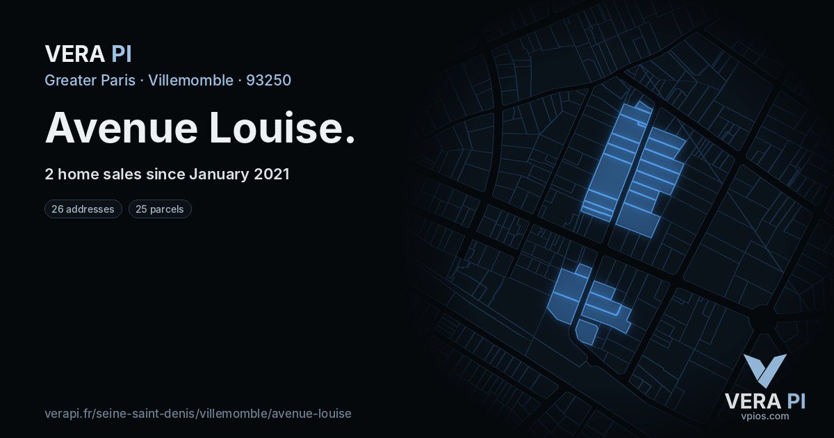 Avenue Louise, Villemomble at night – every parcel coloured by the prices around it, the street's own parcels lit