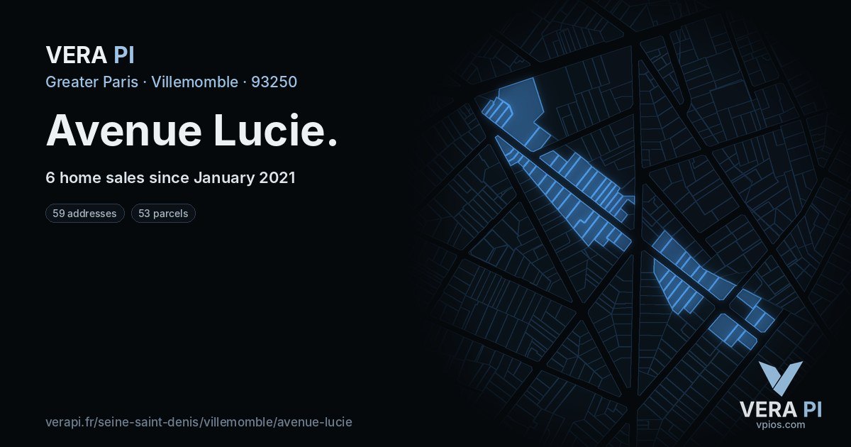 Avenue Lucie, Villemomble at night – every parcel coloured by the prices around it, the street's own parcels lit