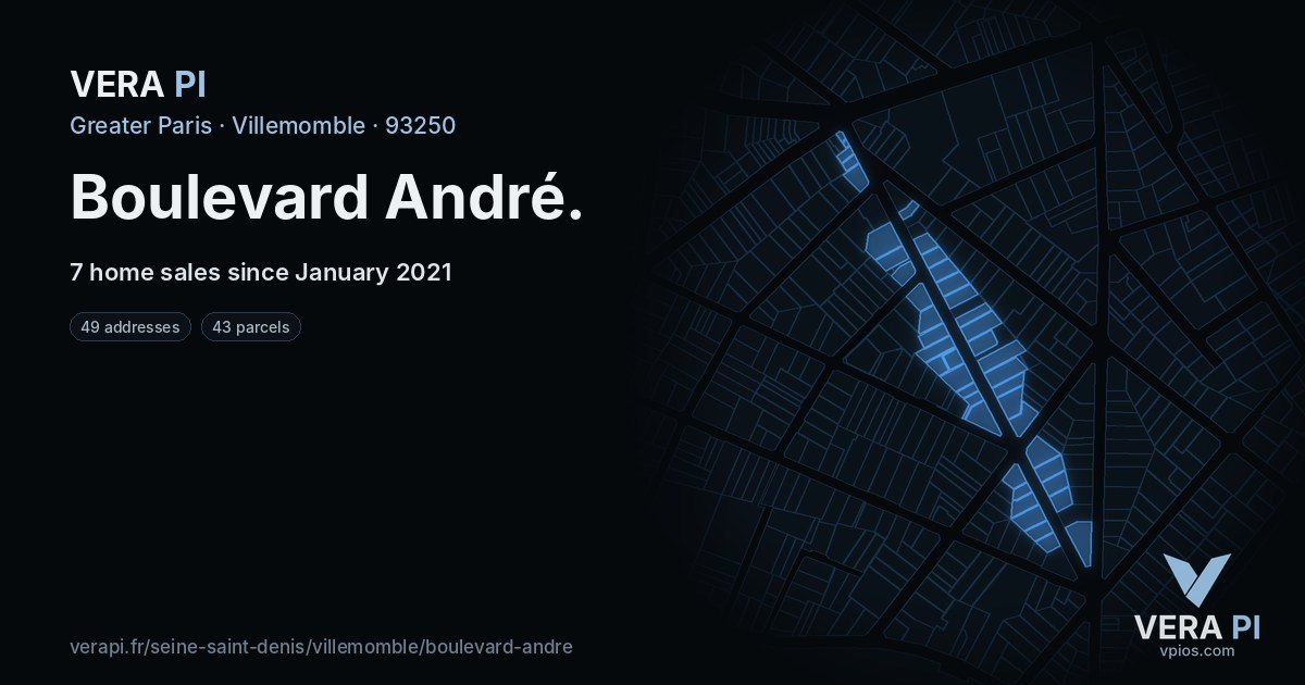 Boulevard André, Villemomble at night – every parcel coloured by the prices around it, the street's own parcels lit