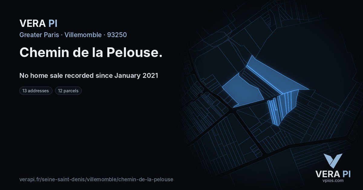 Chemin de la Pelouse, Villemomble at night – every parcel coloured by the prices around it, the street's own parcels lit