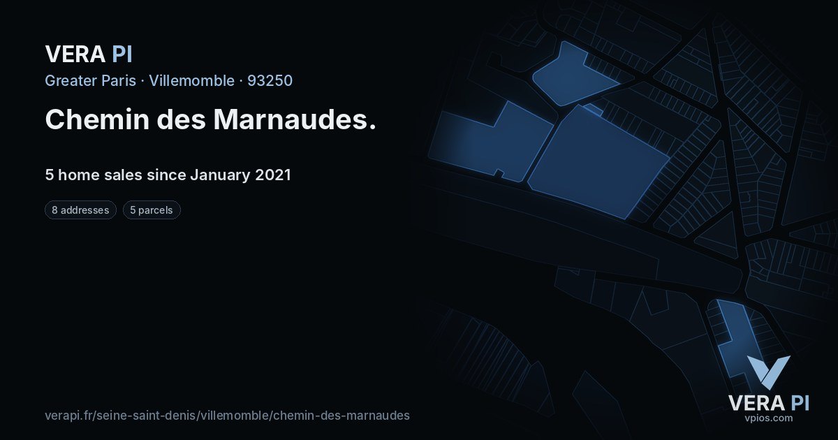 Chemin des Marnaudes, Villemomble at night – every parcel coloured by the prices around it, the street's own parcels lit