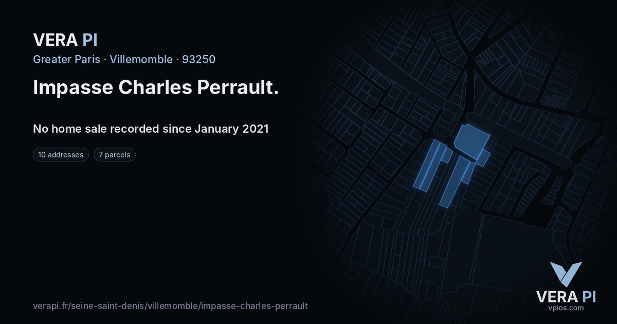 Impasse Charles Perrault, Villemomble at night – every parcel coloured by the prices around it, the street's own parcels lit