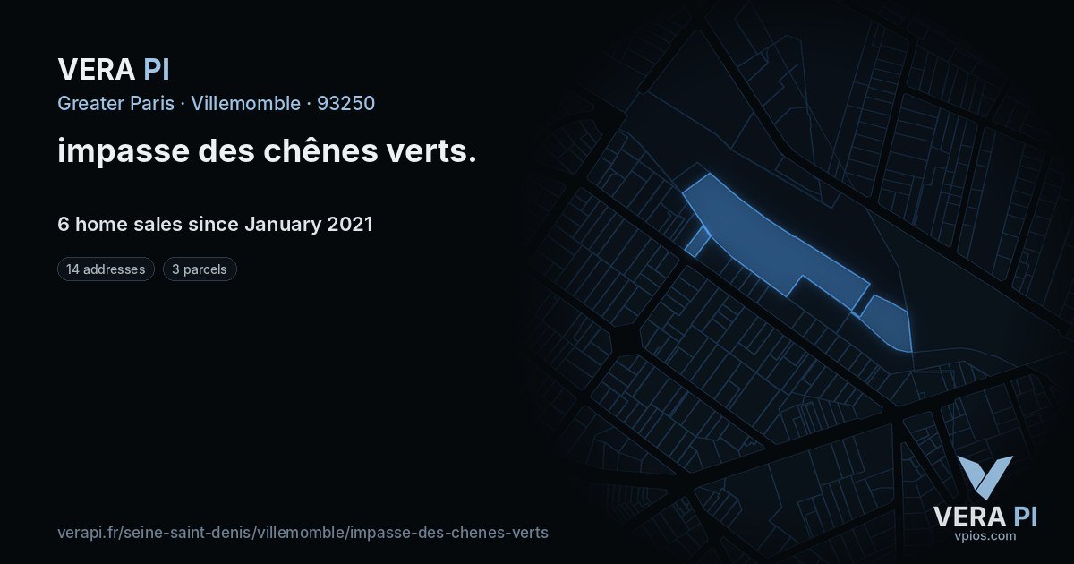 impasse des chênes verts, Villemomble at night – every parcel coloured by the prices around it, the street's own parcels lit