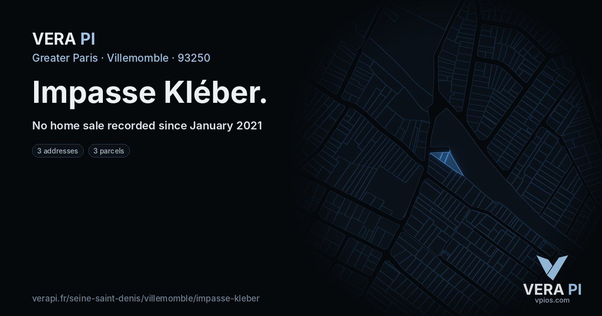 Impasse Kléber, Villemomble at night – every parcel coloured by the prices around it, the street's own parcels lit