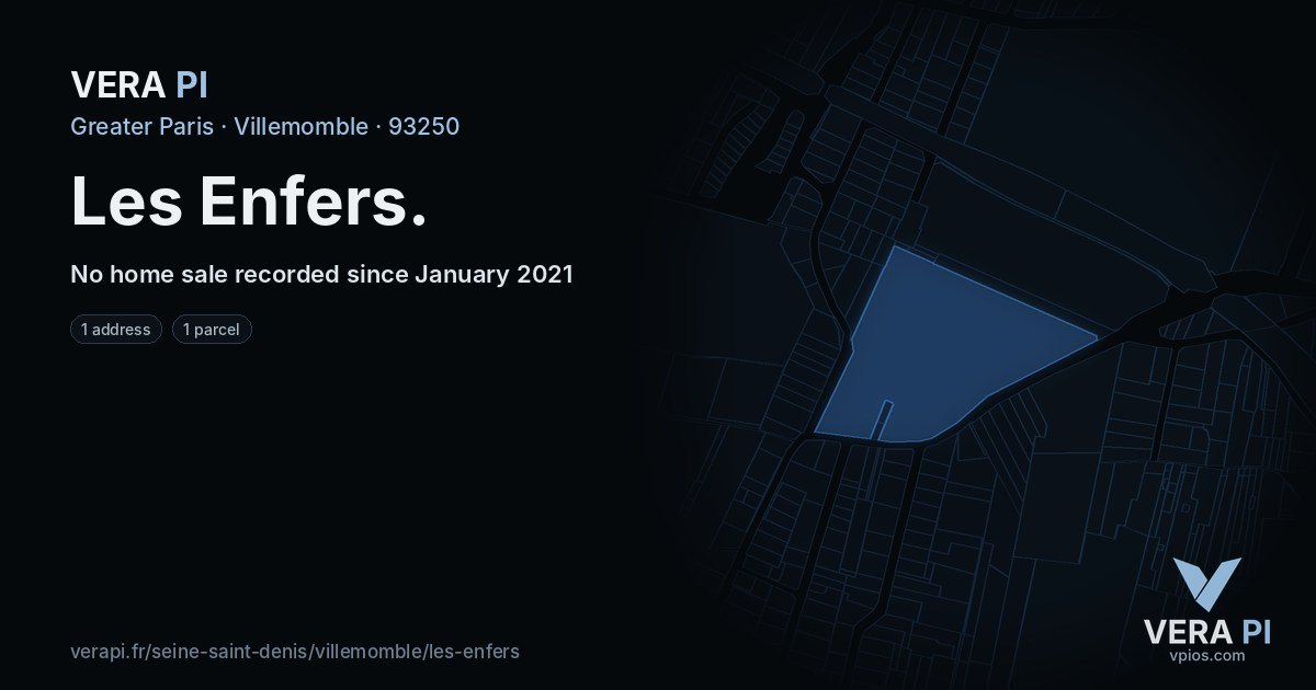 Les Enfers, Villemomble at night – every parcel coloured by the prices around it, the street's own parcels lit