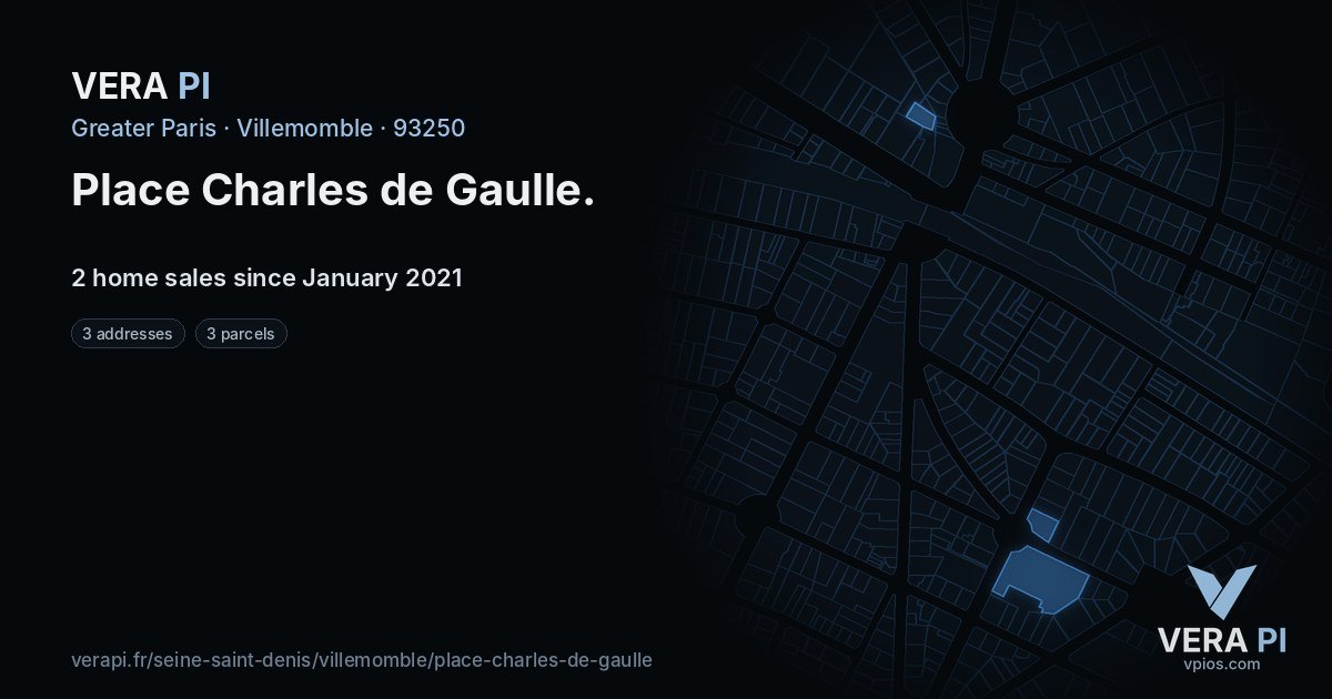 Place Charles de Gaulle, Villemomble at night – every parcel coloured by the prices around it, the street's own parcels lit