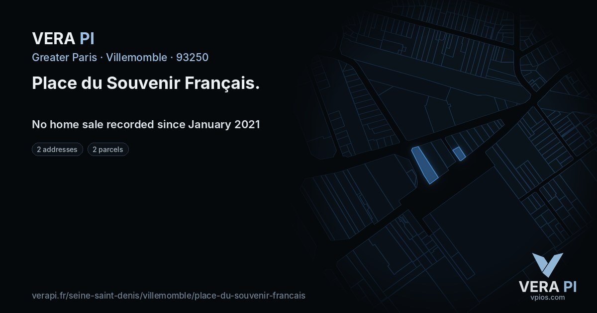 Place du Souvenir Français, Villemomble at night – every parcel coloured by the prices around it, the street's own parcels lit
