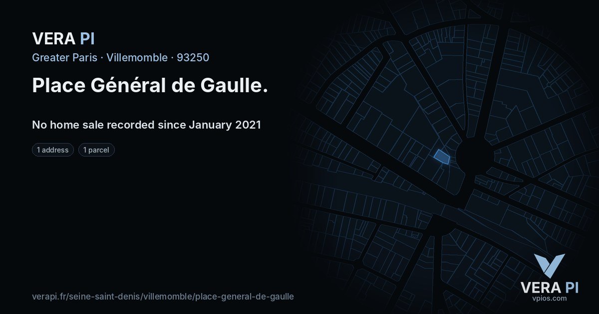 Place Général de Gaulle, Villemomble at night – every parcel coloured by the prices around it, the street's own parcels lit