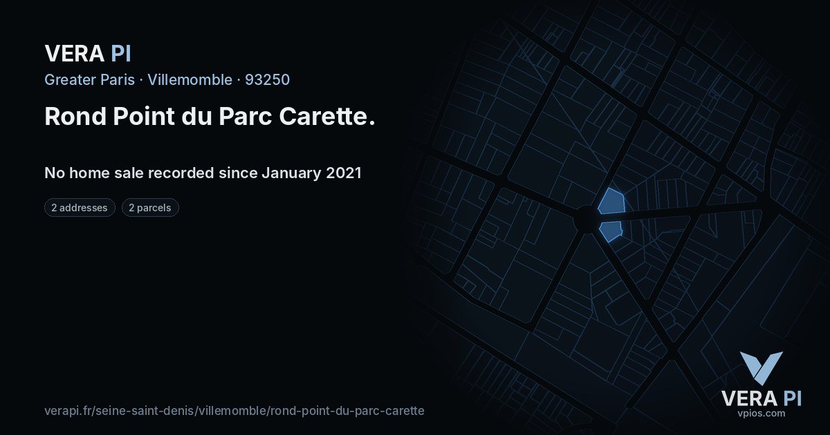 Rond Point du Parc Carette, Villemomble at night – every parcel coloured by the prices around it, the street's own parcels lit