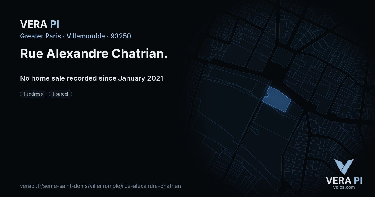 Rue Alexandre Chatrian, Villemomble at night – every parcel coloured by the prices around it, the street's own parcels lit