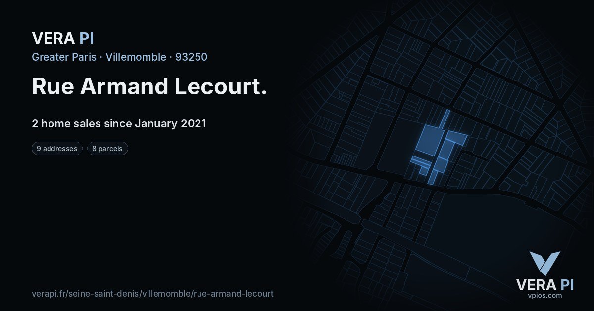 Rue Armand Lecourt, Villemomble at night – every parcel coloured by the prices around it, the street's own parcels lit