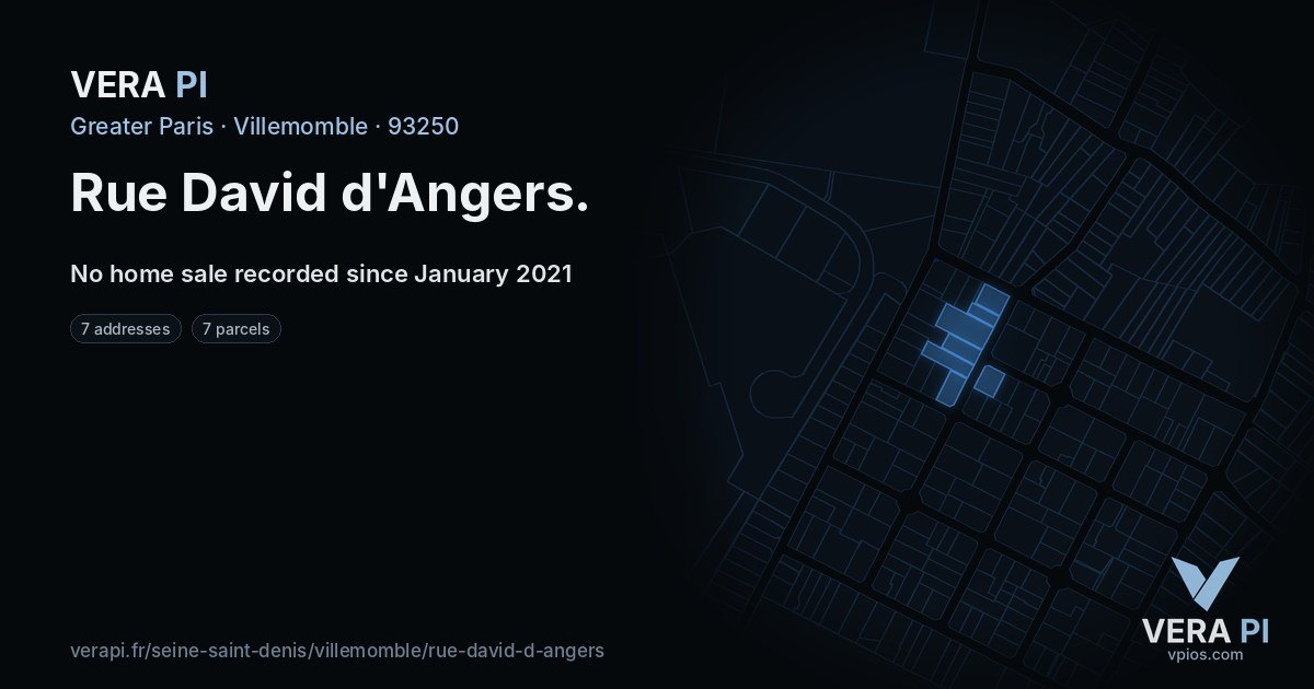 Rue David d'Angers, Villemomble at night – every parcel coloured by the prices around it, the street's own parcels lit