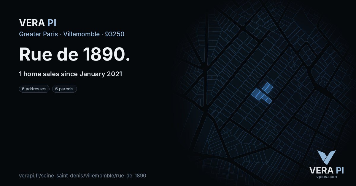 Rue de 1890, Villemomble at night – every parcel coloured by the prices around it, the street's own parcels lit