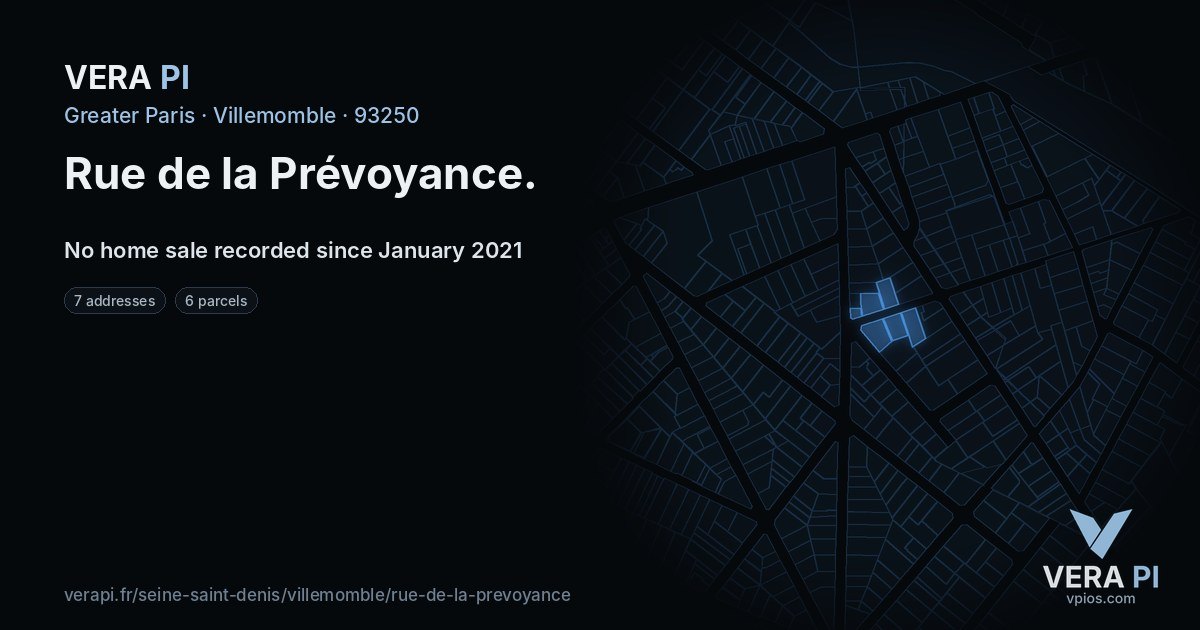 Rue de la Prévoyance, Villemomble at night – every parcel coloured by the prices around it, the street's own parcels lit