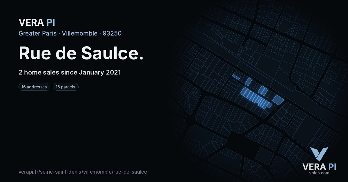 Rue de Saulce, Villemomble at night – every parcel coloured by the prices around it, the street's own parcels lit