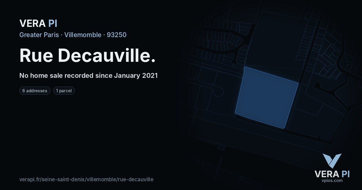 Rue Decauville, Villemomble at night – every parcel coloured by the prices around it, the street's own parcels lit