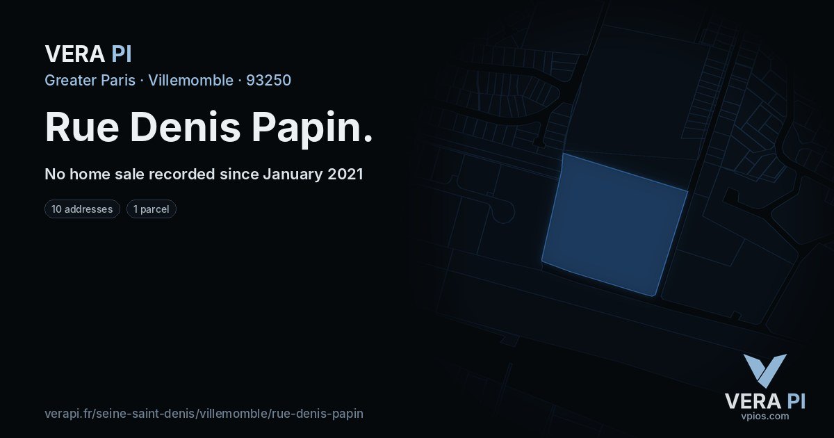 Rue Denis Papin, Villemomble at night – every parcel coloured by the prices around it, the street's own parcels lit