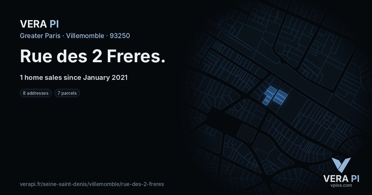 Rue des 2 Freres, Villemomble at night – every parcel coloured by the prices around it, the street's own parcels lit