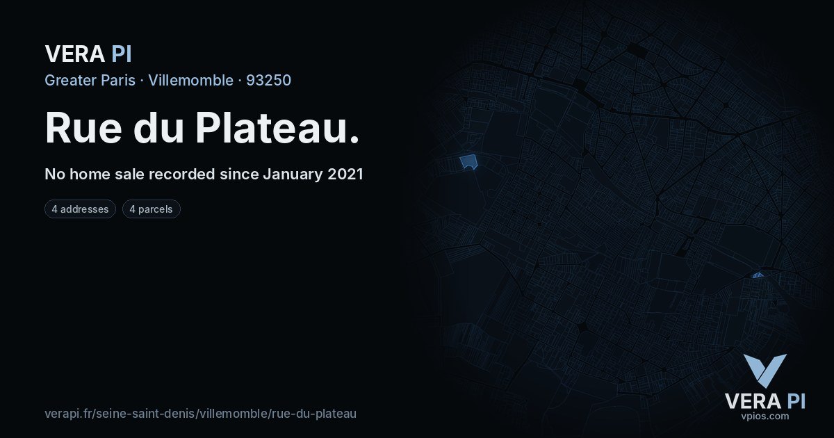 Rue du Plateau, Villemomble at night – every parcel coloured by the prices around it, the street's own parcels lit