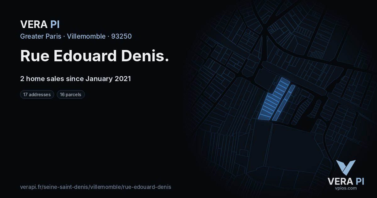 Rue Edouard Denis, Villemomble at night – every parcel coloured by the prices around it, the street's own parcels lit