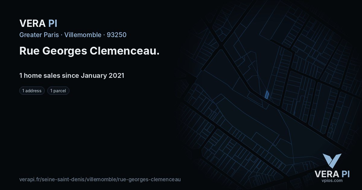 Rue Georges Clemenceau, Villemomble at night – every parcel coloured by the prices around it, the street's own parcels lit