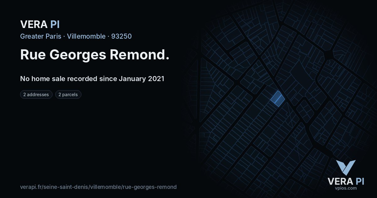 Rue Georges Remond, Villemomble at night – every parcel coloured by the prices around it, the street's own parcels lit