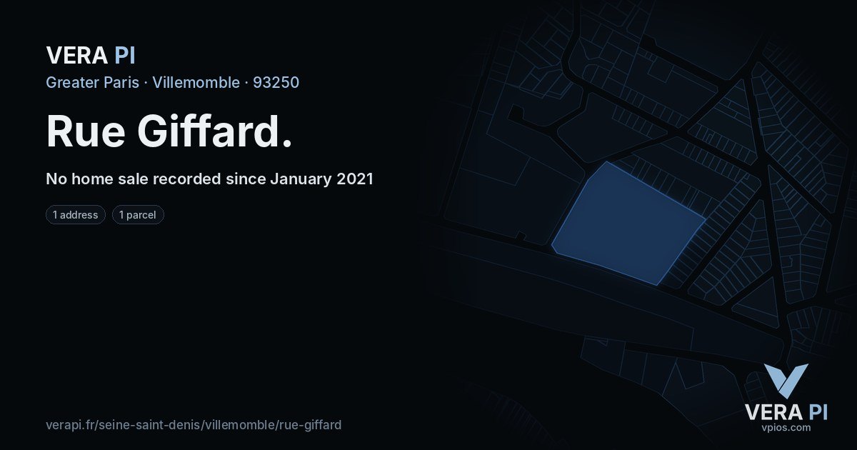 Rue Giffard, Villemomble at night – every parcel coloured by the prices around it, the street's own parcels lit