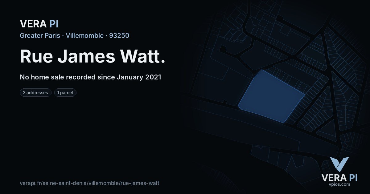 Rue James Watt, Villemomble at night – every parcel coloured by the prices around it, the street's own parcels lit