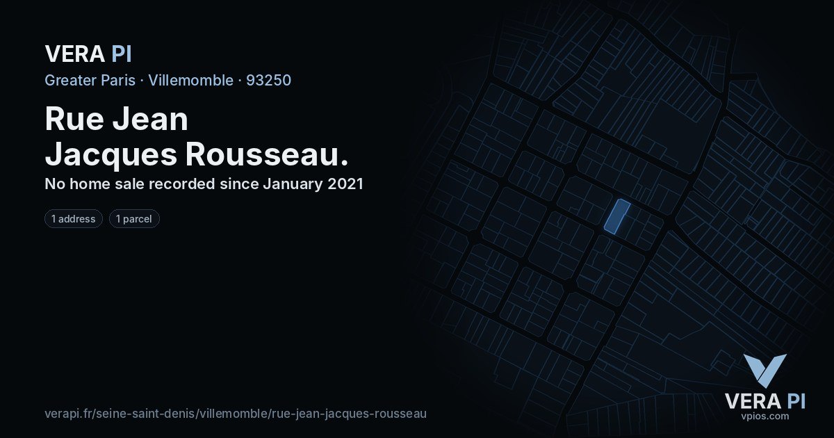 Rue Jean Jacques Rousseau, Villemomble at night – every parcel coloured by the prices around it, the street's own parcels lit