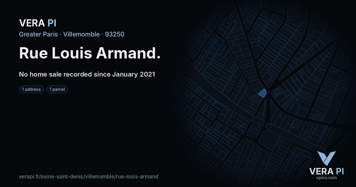 Rue Louis Armand, Villemomble at night – every parcel coloured by the prices around it, the street's own parcels lit