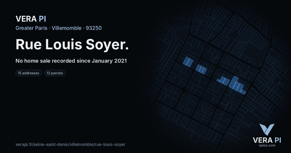 Rue Louis Soyer, Villemomble at night – every parcel coloured by the prices around it, the street's own parcels lit