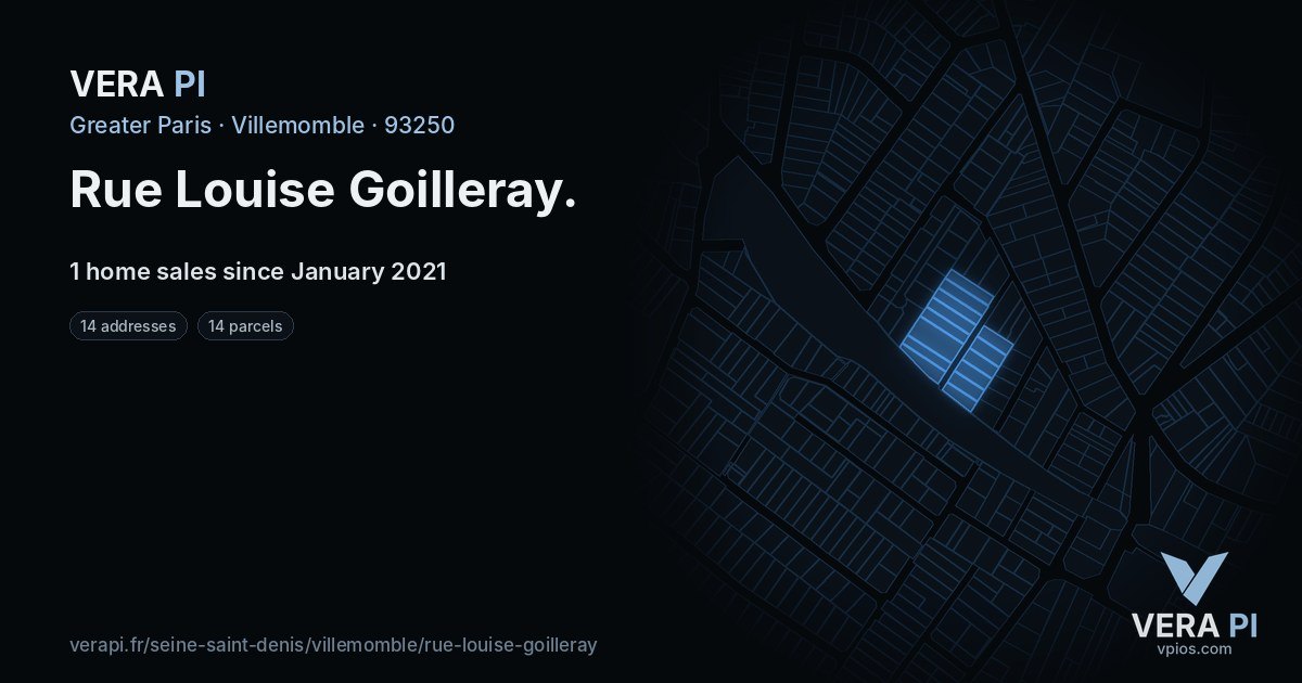 Rue Louise Goilleray, Villemomble at night – every parcel coloured by the prices around it, the street's own parcels lit