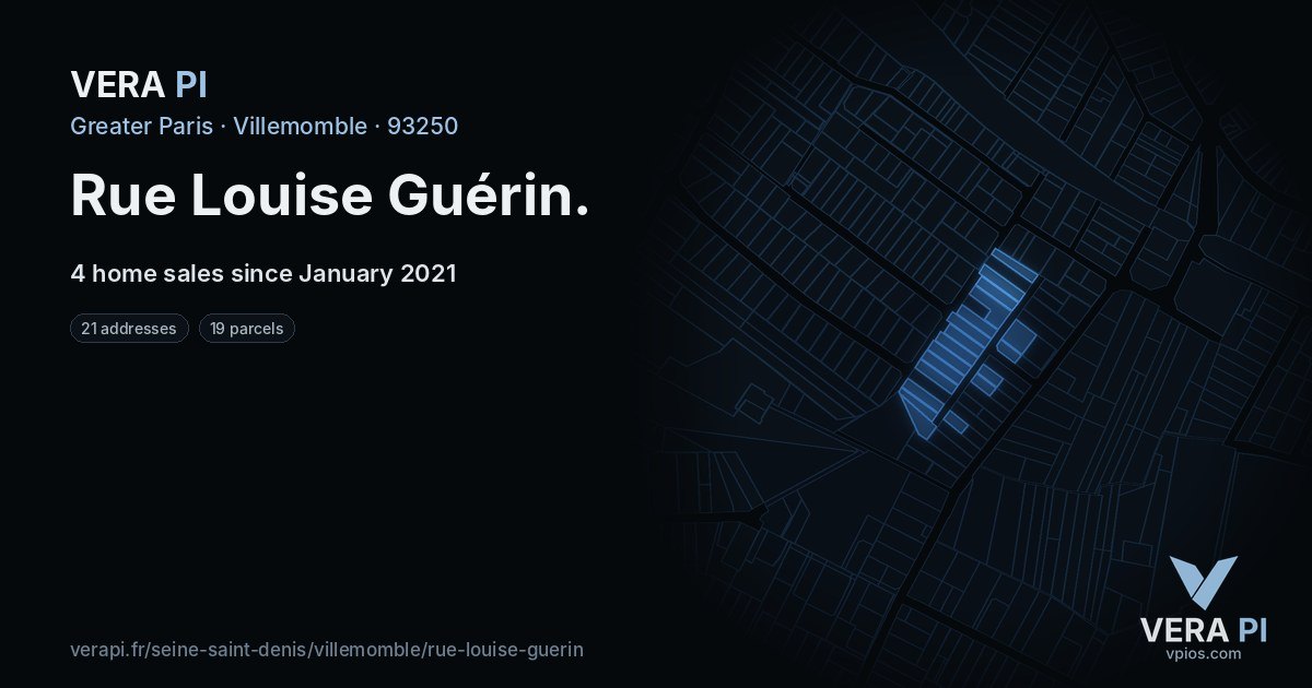 Rue Louise Guérin, Villemomble at night – every parcel coloured by the prices around it, the street's own parcels lit