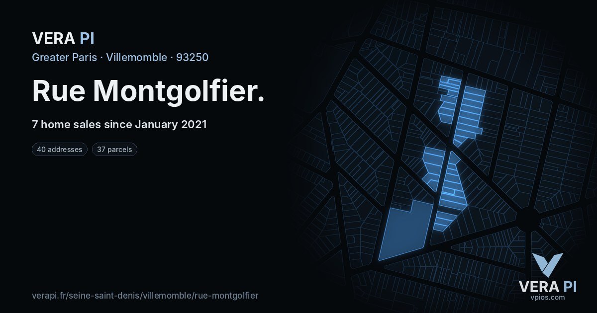 Rue Montgolfier, Villemomble at night – every parcel coloured by the prices around it, the street's own parcels lit