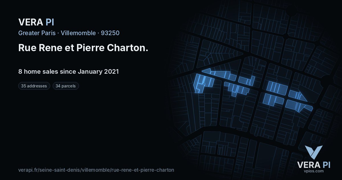 Rue Rene et Pierre Charton, Villemomble at night – every parcel coloured by the prices around it, the street's own parcels lit