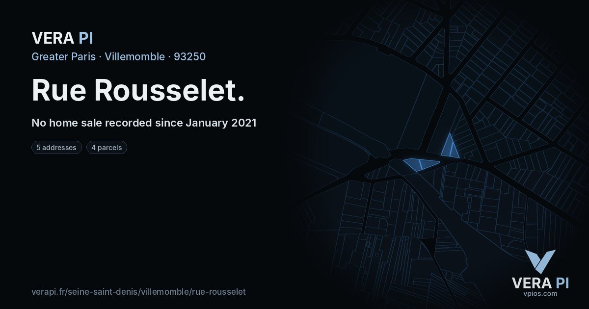 Rue Rousselet, Villemomble at night – every parcel coloured by the prices around it, the street's own parcels lit