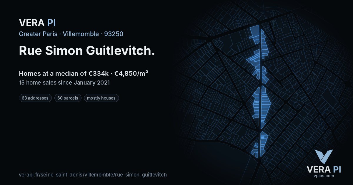 Rue Simon Guitlevitch, Villemomble at night – every parcel coloured by the prices around it, the street's own parcels lit