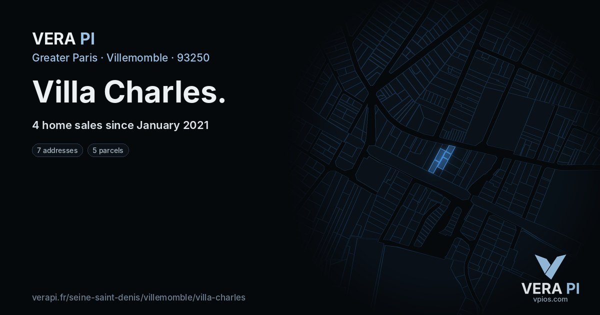 Villa Charles, Villemomble at night – every parcel coloured by the prices around it, the street's own parcels lit