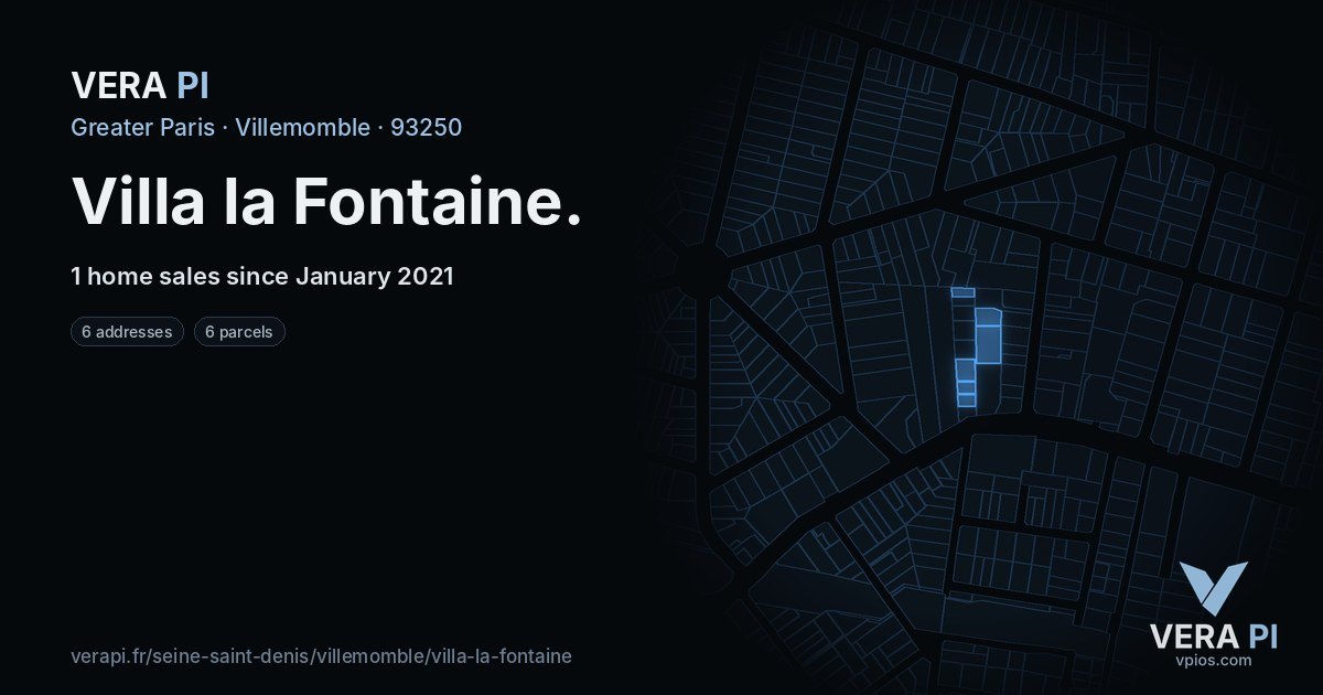 Villa la Fontaine, Villemomble at night – every parcel coloured by the prices around it, the street's own parcels lit