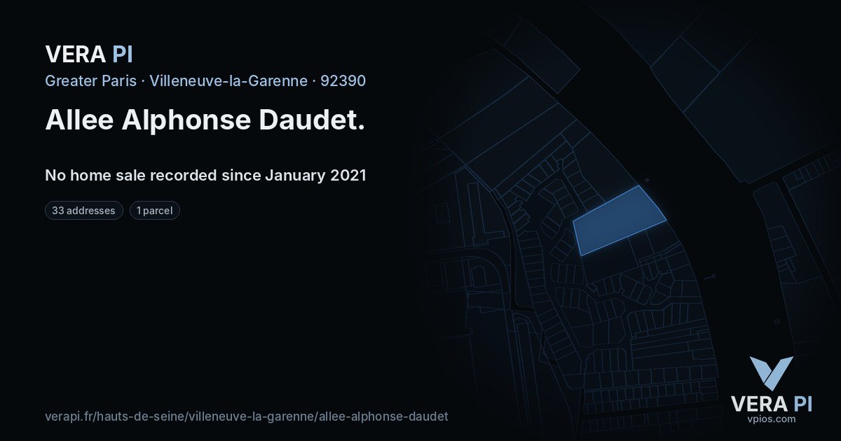 Allee Alphonse Daudet, Villeneuve-la-Garenne at night – every parcel coloured by the prices around it, the street's own parcels lit