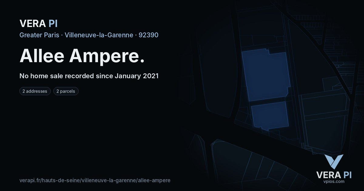 Allee Ampere, Villeneuve-la-Garenne at night – every parcel coloured by the prices around it, the street's own parcels lit
