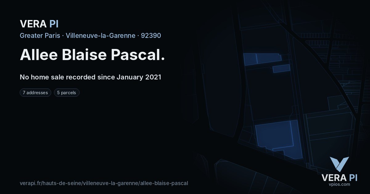 Allee Blaise Pascal, Villeneuve-la-Garenne at night – every parcel coloured by the prices around it, the street's own parcels lit